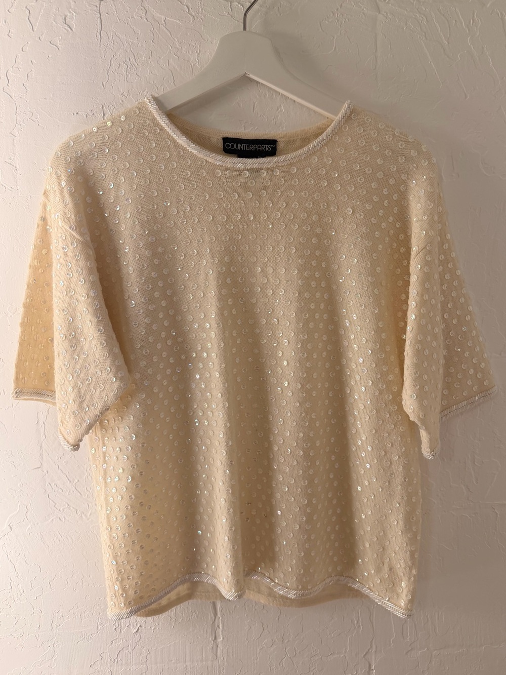 Counterparts Cream Sequin Short Sleeve sweater